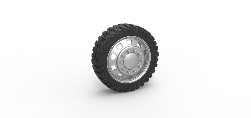 10 square hole semi wheel pickup scale 1 25 pinshape tire 3d print model - Mito3D