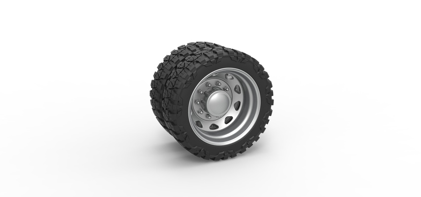 10 triangular hole rear semi wheel pickup v1 scale 1 25 pinshape tire 3d print model - Mito3D