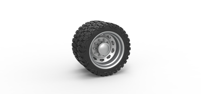 10 triangular hole rear semi wheel pickup v2 scale 1 25 pinshape tire 3d print model - Mito3D