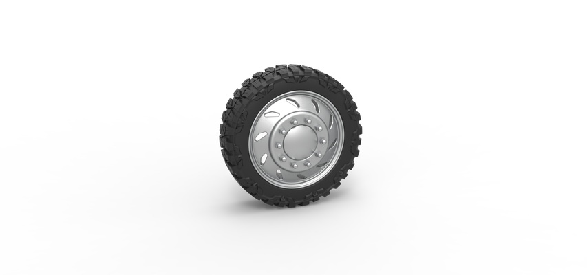 10 triangular hole semi wheel pickup v3 scale 1 25 pinshape tire 3d print model - Mito3D