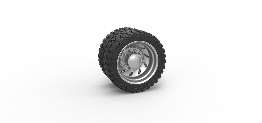 10 triangular hole rear semi wheel pickup v3 scale 1 25 pinshape tire 3d print model - Mito3D