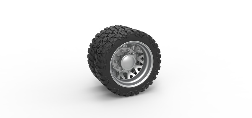 rear semi wheel pickup version 1 scale 25 pinshape tire 3d print model - Mito3D