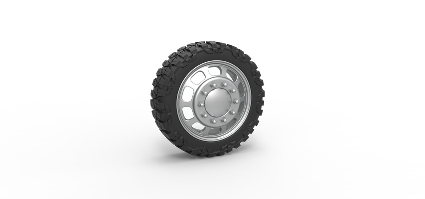 semi wheel pickup version 3 scale 1 25 pinshape tire 3d print model - Mito3D