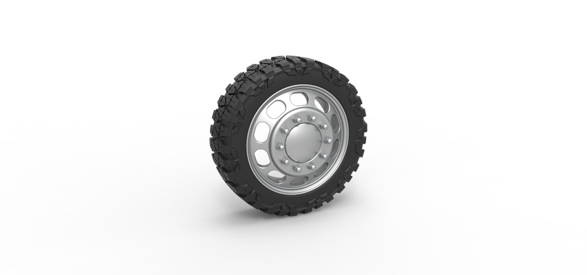 semi wheel pickup version 4 scale 1 25 pinshape tire 3d print model - Mito3D