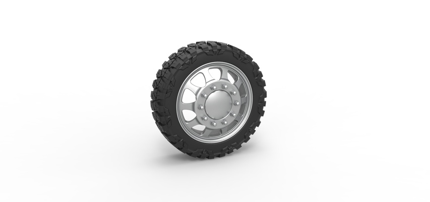 semi wheel pickup version 5 scale 1 25 pinshape tire 3d print model - Mito3D