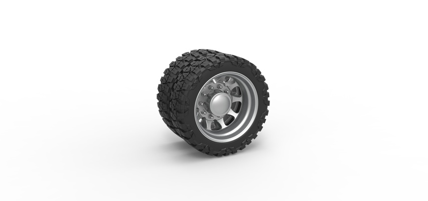 rear semi wheel pickup version 5 scale 1 25 pinshape tire 3d print model - Mito3D