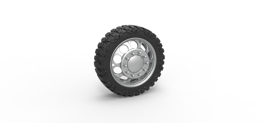 semi wheel pickup version 6 scale 1 25 pinshape tire 3d print model - Mito3D