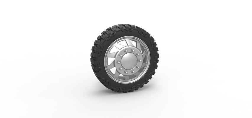 semi wheel pickup version 7 scale 1 25 pinshape tire 3d print model - Mito3D