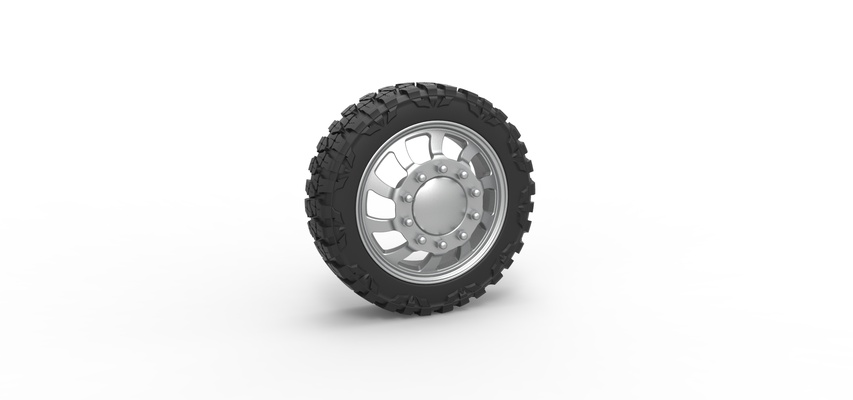 semi wheel pickup version 8 scale 1 25 pinshape tire 3d print model - Mito3D