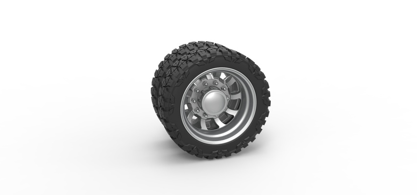 rear semi wheel pickup version 8 scale 1 25 pinshape tire 3d print model - Mito3D