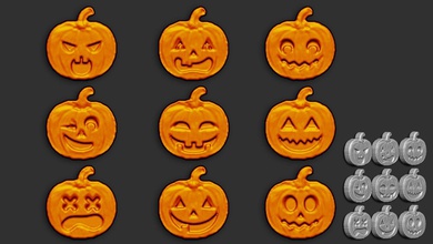 halloween pumpkins 9piece magnet styles pinshape scary smile pumpkin 3d print model - Mito3D
