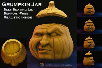 grumpkin coperchio vaso pinshape candy titolare barattolo zucca halloween 3d print model - Mito3D