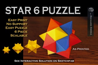 star 6 puzzle pinshape toy kids support-less 3d print model - Mito3D