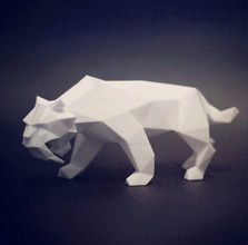 poly saber toothed tiger pinshape faceted statuette furniture interior prehistoric geometric modern statue animal toy desk low-poly sculpture art predator extincted extinction cat tooth 3d print model - Mito3D