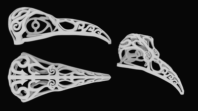 filigrane raven crâne pinshape khera 3d print model - Mito3D
