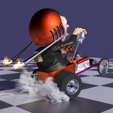 skarky ferrocarril varilla pinshape montado kit dibujos animados go kart humo llama cráneo casco neumáticos ruedas transmisión motor ingeniería vehículo coche juguete racer hot rod 3d print model - Mito3D