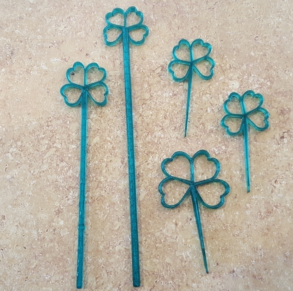 lucky st patrick's day party picks swizzle sticks pinshape swizzle-sticks toothpicks irish clover shamrock stpatty stpatrick 3D print model - Mito3D