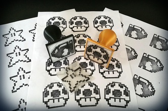 geeky 8bit character rubber stamps pinshape video game scrapbooking 3d print individual & seals craft supplies tools bullet star mushroom rubber-stamp stamp nintendo mario 3d print model - Mito3D