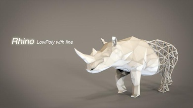 rhino lowpoly+line pinshape  rhino lowpoly 3d print model - Mito3D
