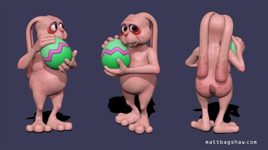 coniglietto pasqua pinshape coniglio uovo lab 3d stampa stampabile download colore strano cartone animato rosa scolpire scultura figura figurina modello vacanza 3d print model - Mito3D