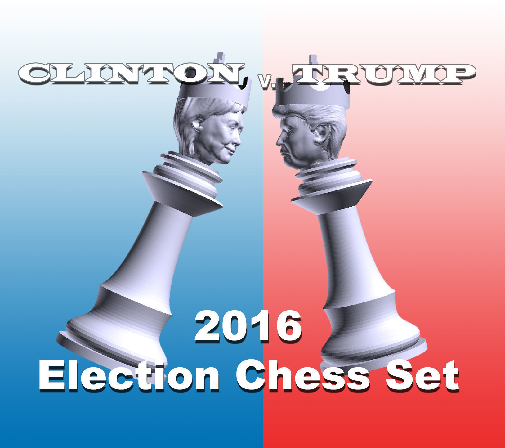 clinton trump 2016 elección ajedrez pinshape juego donald hillary openscad presidencial triunfo política 3D print model - Mito3D