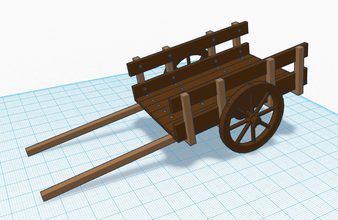simple wooden cart pinshape decoration game asset gaming transport wheeled wood wagon baggage carriage town city 3d print model - Mito3D