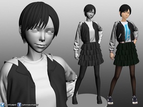 karl cabelo curto menina streetwear roupa pinshape escultura estátua figura personagem garota 3d design 3d print model - Mito3D
