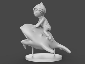 cat boy riding fish pinshape character model flying character-modeling-contest 3d print model - Mito3D