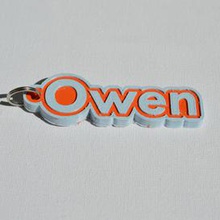 owen pinshape badges badge names tag nametag wanhao4s ultimaker3 ultimaker-3 wanhao leapfrog stickers decals sticker dual-filament dual-extrusion dual-color decal keyring keyrings keychain keychain-hanger 3d print model - Mito3D
