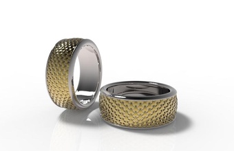banda plata dorada armadura cesta pinshape elle joyas diseño concurso patrón geometría geométricas hermoso detallada intrincado oro anillo 3d print model - Mito3D