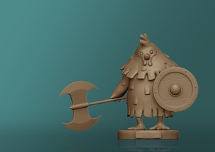 pitik jagoh pinshape character-modeling-contest creature shielded zbrush axe chicken 3d print model - Mito3D