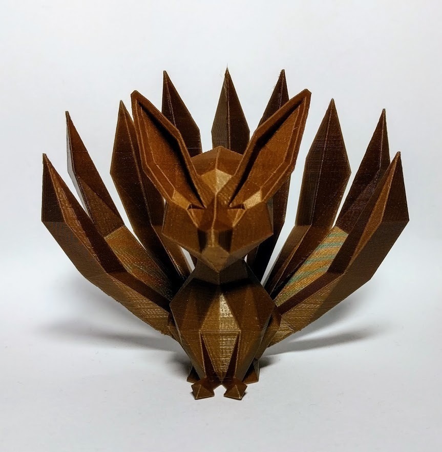 low poly nine tailed fox pinshape manga anime asia espíritu criatura animal naruto kyubi nueve colas 3D print model - Mito3D