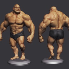 bodybuilder - cartoon stylized pinshape muscular bruteforce baldman lowcarb fitness strongman 220mm statue 3d print model - Mito3D