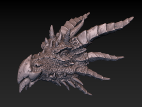 cabeça dragão pinshape escultura monstro chifres horn respiração fantasia dragões dinossauro criatura personagem arte 3d print model - Mito3D