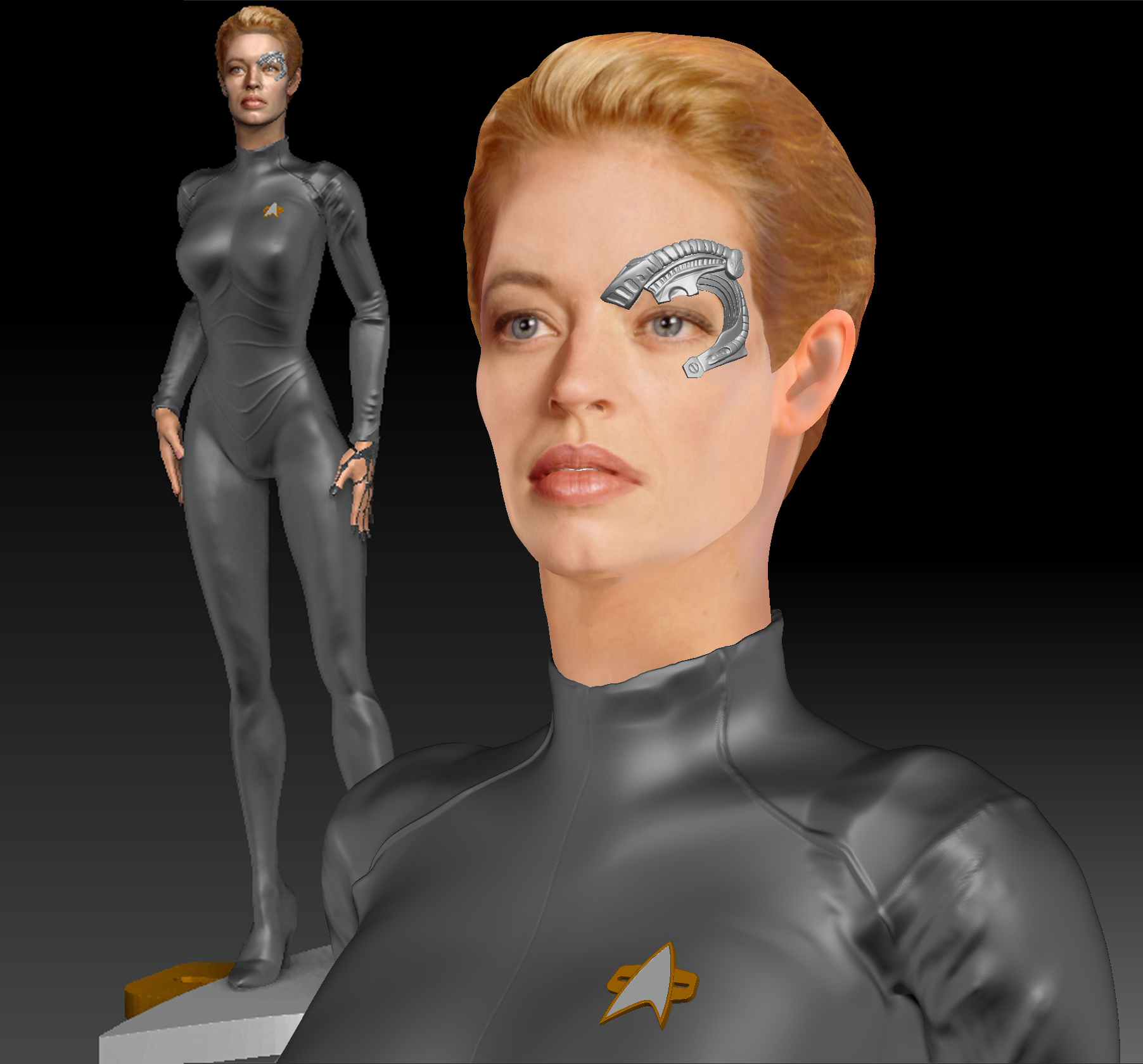 star trek heykelcik jeri ryan pinshape borg uzay gemisi tv televizyon programı Serisi dizi aktör aktris film scifi startrek 7of9 3D print model - Mito3D