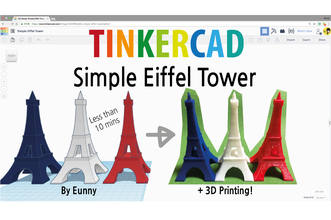 simple eiffel tower - 10mins modeling pinshape paris miniatures tinkercad eiffel-tower 3d print model - Mito3D