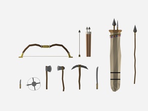 arma pack pinshape faca machado arco flecha seta madeira idade pedra lowpoly sobrevivência desenhos 3d print model - Mito3D