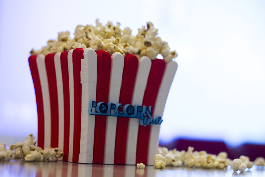 popcorn time cubo pinshape rayas rojo palomitas maíz película logotipo alimentos cubeta 3D print model - Mito3D
