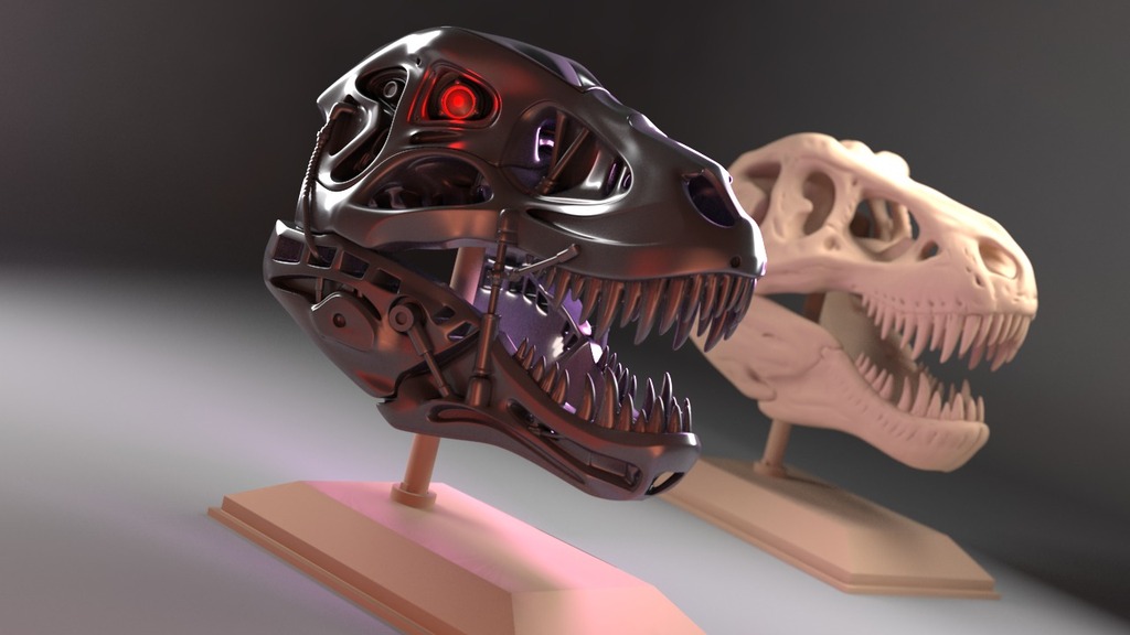 terminator rex pinshape trexremix trex t800 t-800 skull robot led endoskeleton bone arneld 3D print model - Mito3D