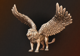 winged lion pinshape mythical character fantasy sculpture statue big cat puma lioness leo gryphon griffon griffin panthera panther lion-with-wings wings 3d print model - Mito3D
