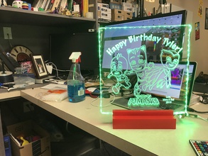 etched glass project stand pinshape glass-pane-stand stand-with-9-volt-battery-inset etched-glass glowforge 3d print model - Mito3D