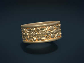 flower ring pinshape ornamentation ornament baroque leaves jewelry- gold 3d print model - Mito3D