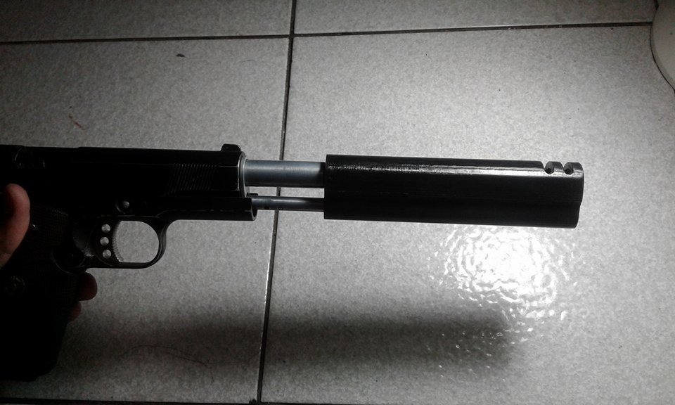 airsoft 1911 long compensateur 14ccw pinshape punisher gun silencieux arme feu gunmodel pistolet 14 ccw fil flash hider museau suppresseur accessoires 3D print model - Mito3D