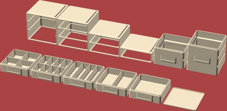 stacking sliding drawer boxes pinshape 3d-design 3d print model - Mito3D