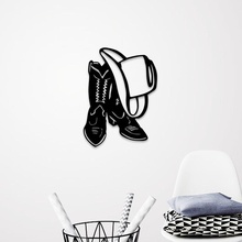 cow boy hat & shoes wall art pinshape decoration decor 2d 3d silhouette usa western 3d print model - Mito3D