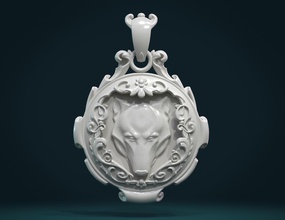loup pendentif ii pinshape feuilles bijoux décoration boucles beaux art artistique baroque tête carnivora wolf 3d print model - Mito3D