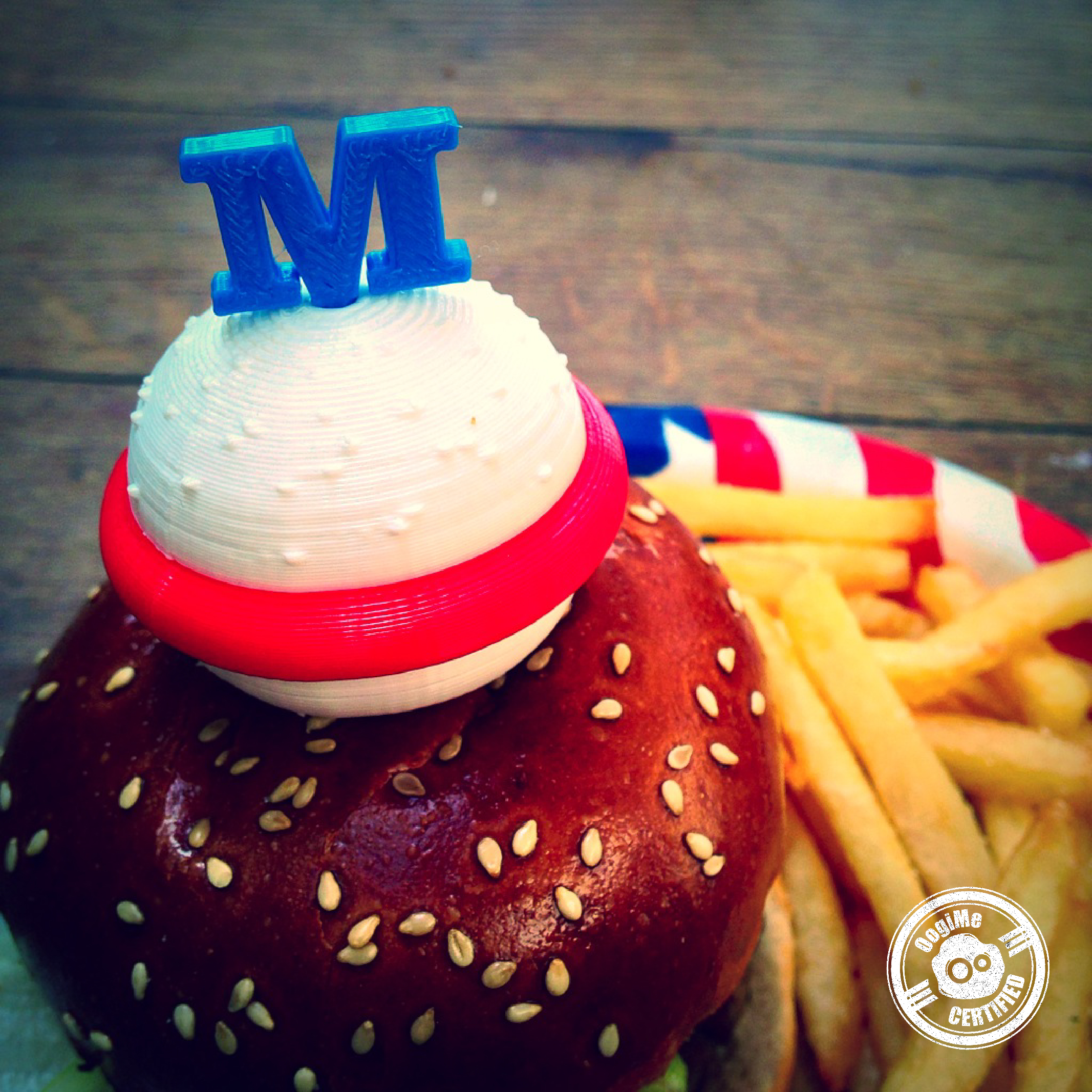 hamburger pin 4th july special edition pinshape 3d diy dining 4th-of-july party kitchen oogime bbq lable burger usa 3D print model - Mito3D