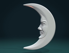 crescent relief pinshape moon univers galactic meteoroid astronomy night sky asteroid galaxy constellation selestial cosmos star space face luna 3d print model - Mito3D