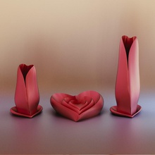 valentine vase & dish set pinshape valentines day plate matching love holiday heart flower flowers designer candy 3d print model - Mito3D