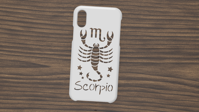 Astuccio guaina i phone xs scorpione cartello forma spillo carcasa funda iphone x escorpio zodiaco signo 3d print model - Mito3D